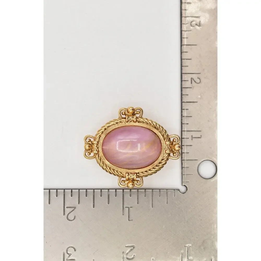 1928 Vintage Cabochon Clip On Earrings Mauve Oval Gold Heavy Chunky 1980s BinBB